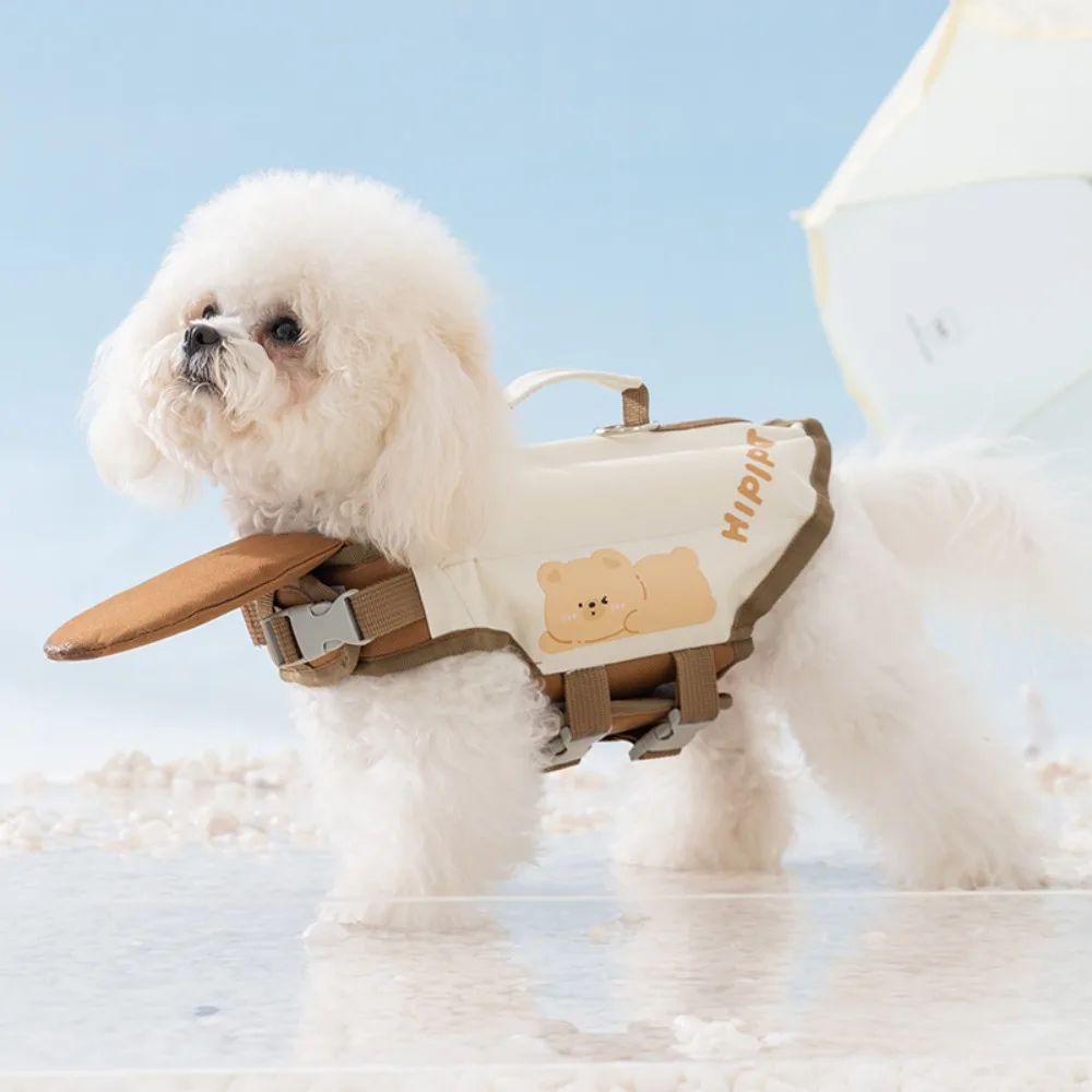 

High Buoyancy Dog Life Jacket Adjustable Waterproof Dog Swimming Vest Cartoon Bear Anti Choking Pet Flotation Vest