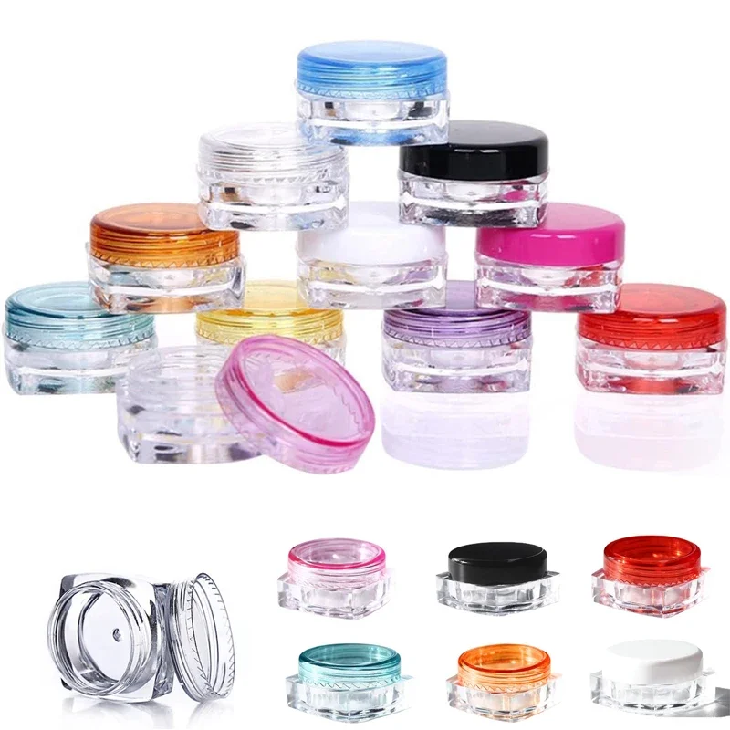 50Pcs 3g/5g Clear Plastic Square Cosmetic Jars Sample PotsMake up Containers For Eye Shadow Lip Balm Powder Creams Jewelry