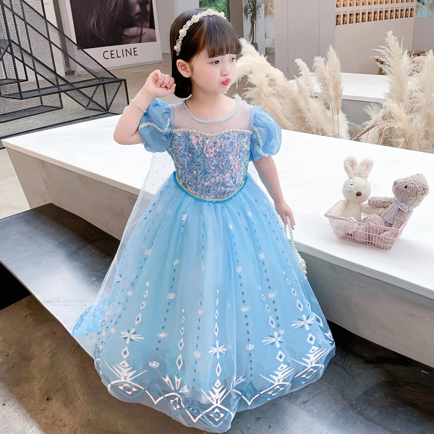 Summer Sweet Frozen Elsa Girl Dresses Little Girl Birthday Gift Christmas Clothes Kids Party Short Sleeve Fashion Princess Dress