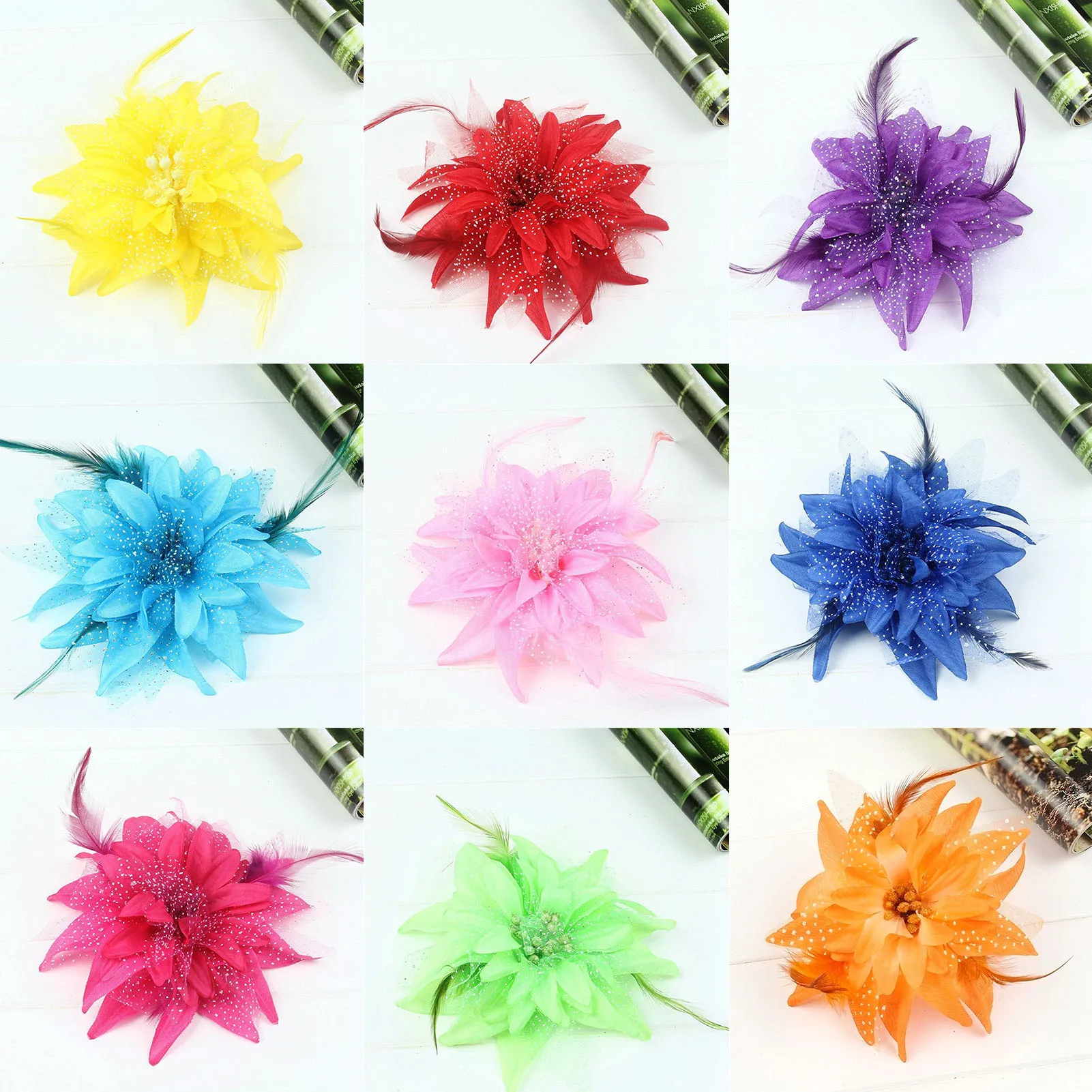 Pinzas para el pelo laterales con flores de lirio para mujer, tocado de plumas para actuación de niños, banquete de boda, ropa china, fiesta