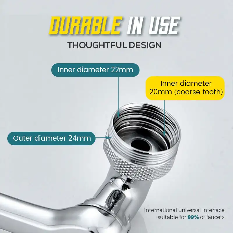 Filtre d'éclaboussure rotatif grand Angle 1080 °, robinet de salle de bains, lavabo, mousseur, adaptateur d'extension de robinet de cuisine
