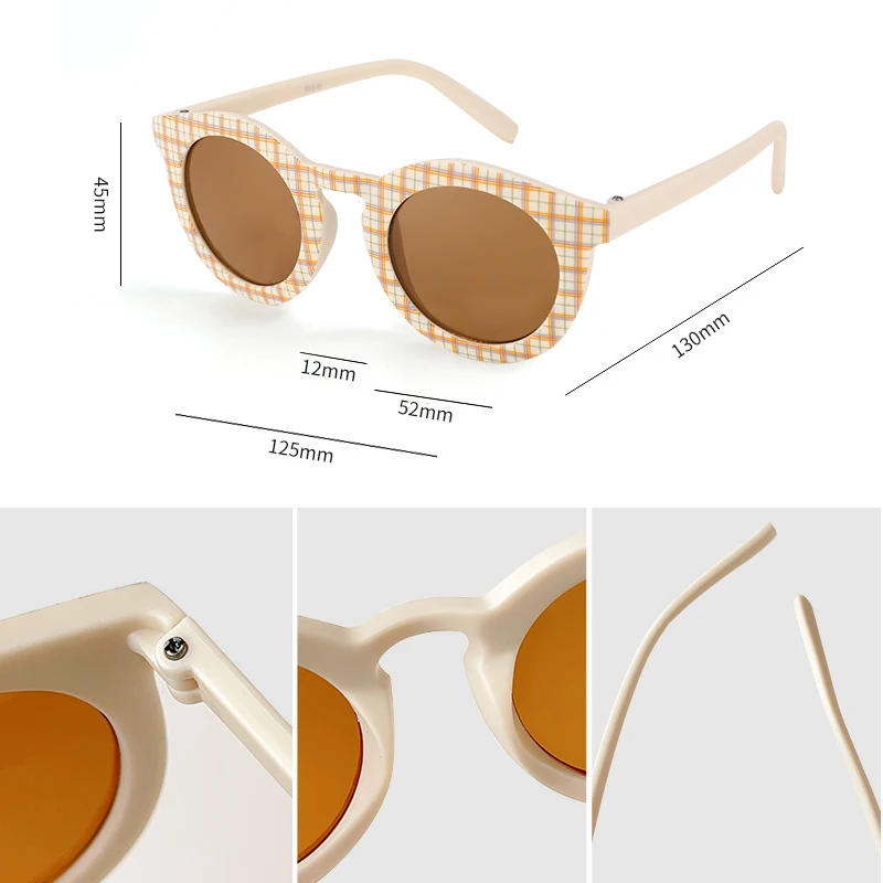 Children Cute Checker Panel Color Round UV400 Sunglasses Baby Girls Outdoor Sun Protection Sunglasses Kid Eye Protection Glasses