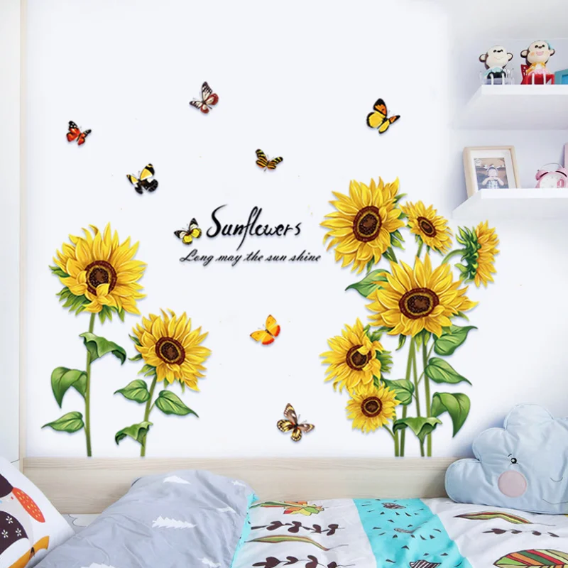 30*90cm 2 Sheet Sunflower Butterfly Sticker DIY Window Glass Wall Stickers Bedroom Decoration Stickers Self-adhesive Wallpaper