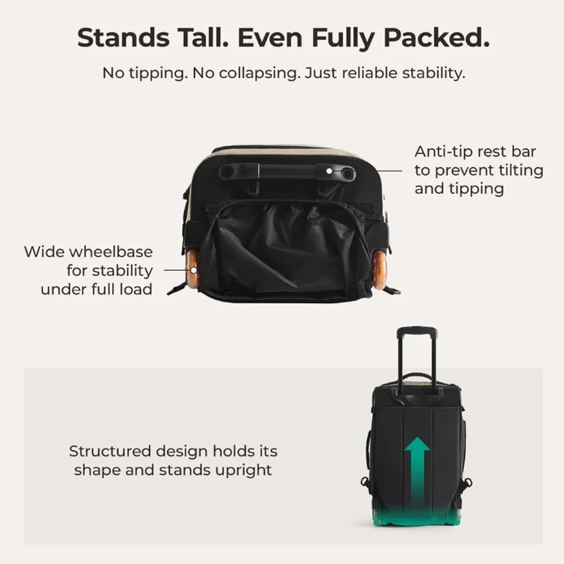 BAGSMART 43L Travel Backpack with Smooth PU wheels Large Capacity Roller Backpack MultiFunction Luggage Suitcase Backpack