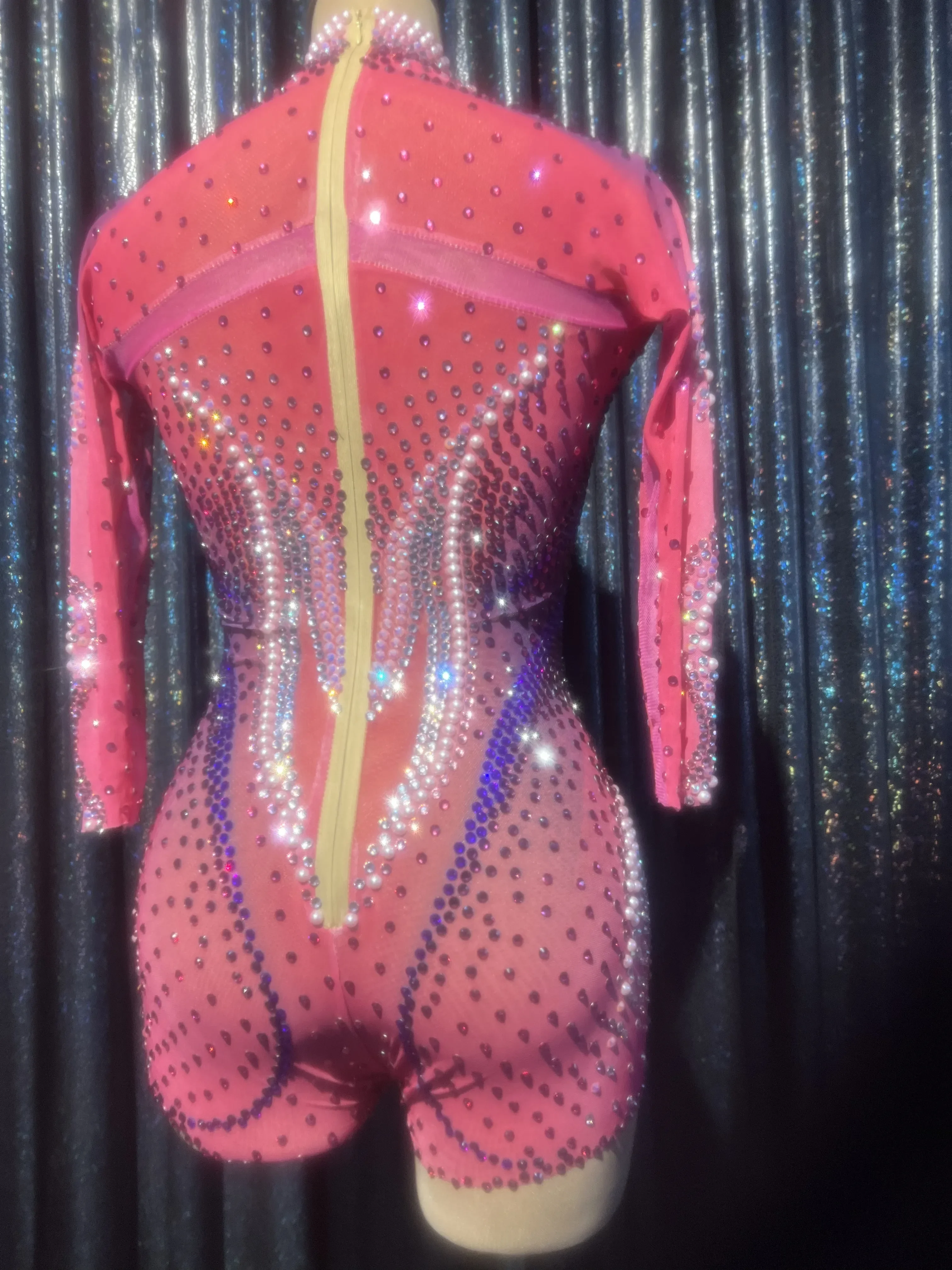 Sexy Rhinestones Rompers Stretch Evening Birthday  Colorful  Celebrate Jumpsuit Dance Performance Bodysuit Outfit Collection