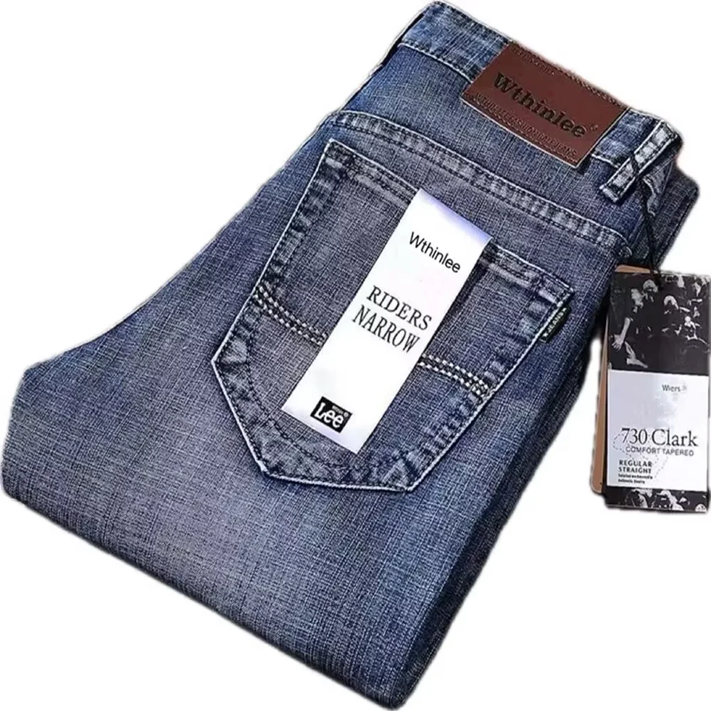 Calça jeans masculina clássica empresarial casual, de alta qualidade, retrô, fina, estiramento, de algodão, bordada