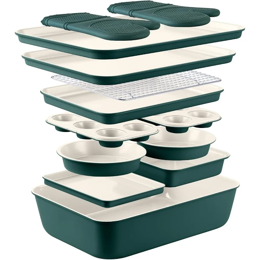 

Nonstick Stackable Bakeware Set - Durable, Easy Release Baking Set, Sage, 13 Pcs