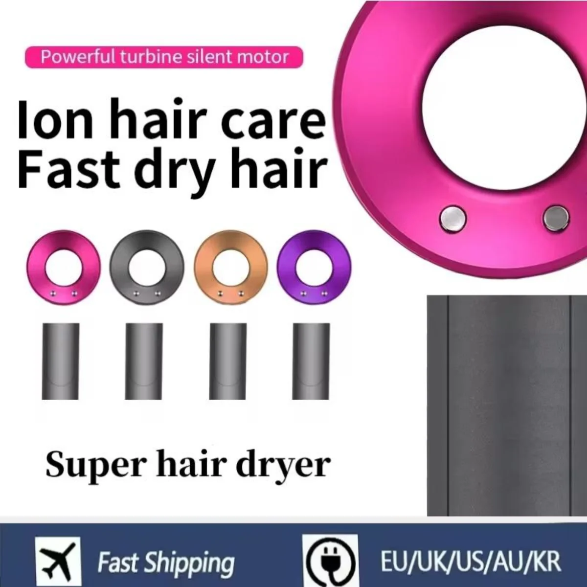 Professional bladeless exhaust dryer constant negative ion hair dryer negative ion quick-drying household hair dryer 5 accessori