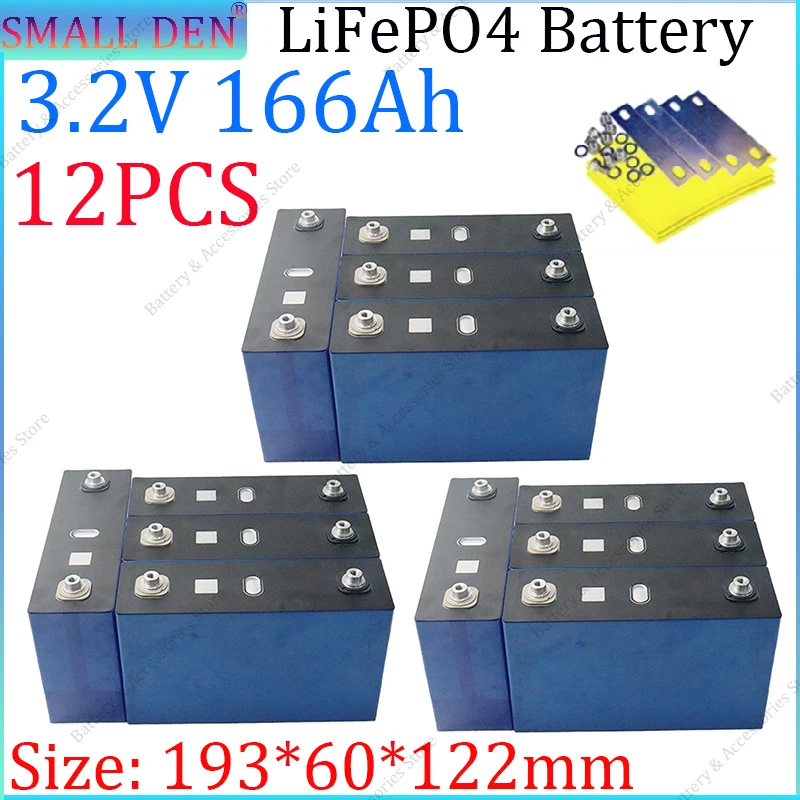 

New 12PCS 3.2V 166Ah 170Ah Lifepo4 Battery Large Capacity DIY 12V 24V 36V 48V Suitable for Electric Tricycles Solar Inverter
