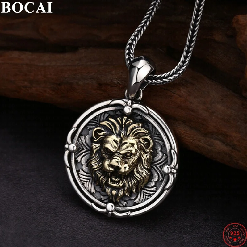 BOCAI S925 Sterling Silver Charms Pendants for Women Men Retro Eternal Rattan Pattern Lion Head Fashion Punk Jewelry Wholesale