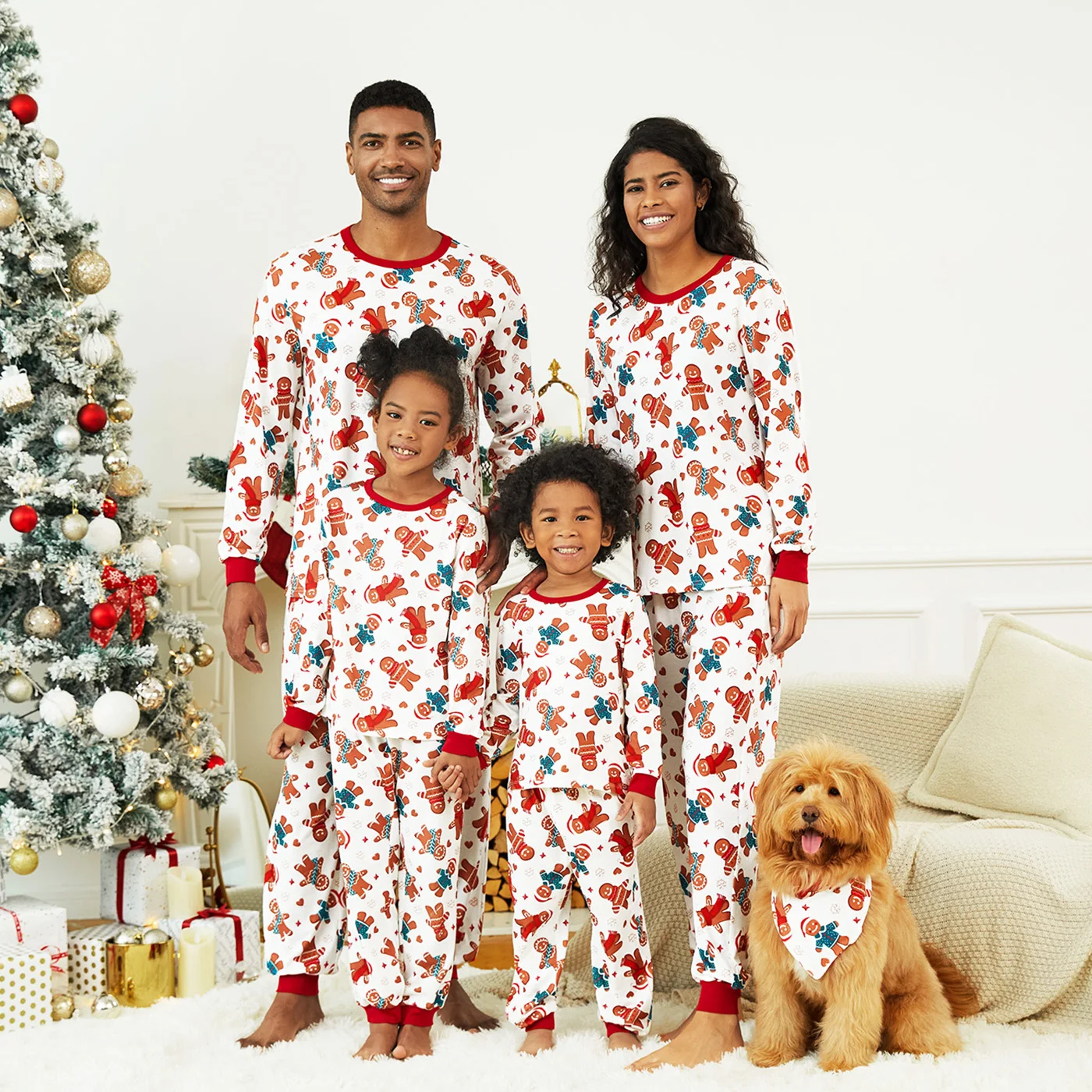 PatPat-Conjunto de pijama a juego para toda la familia, pijama con estampado navideño de hombre de jengibre, resistente al fuego