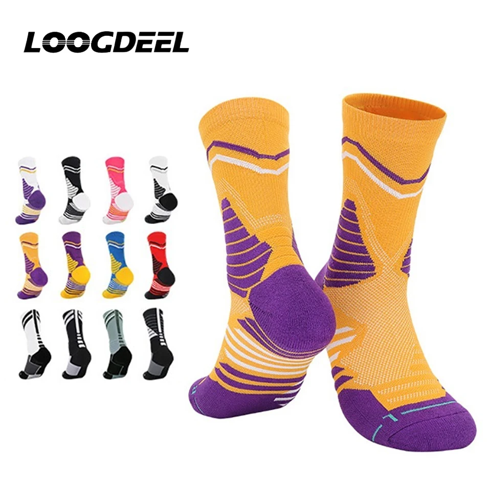 

Loogdeel Adult Men's Practical Basketball Socks Non-slip Sweat-absorbing Sports Socks Terry Sole High-top Crew Elite Socks