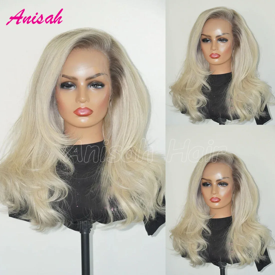 

13x4 Ombre Светлые Цветные Парики Фронта Шнурка С Темными Корнями Для Женщин Объемная Волна Светлые Человеческие Волосы Парик Фронта Шнурка