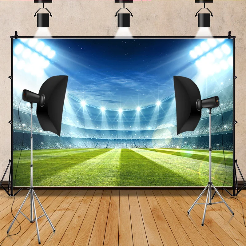 Stadium Trophy Soccer Photography Background Final Match Pitch Ball Goalpost Free Kick Football Birthday Party Backdrops FO-66