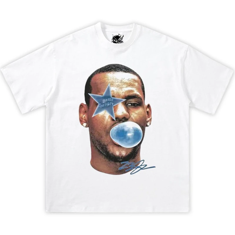 LeBron James Bubble Gum Blue Boxy Baumwoll-T-Shirt, y2k, Streetwear, Basketball, gemustertes T-Shirt, T-Shirt in Übergröße – Detail 6