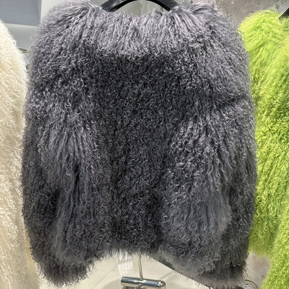 YOLOAgain Plus Size Dark Brown Mongolia Sheep Fur Jacket Women Real Fur Jacket Female Winter Warm Outerwear