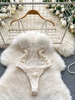 Foamlina Sexy Lace Push Up Bodysuit See Through Mesh Patchwork Sleeveless Slim Thin One Pieces Elegant Women's Strappy Lingerie - Image 2