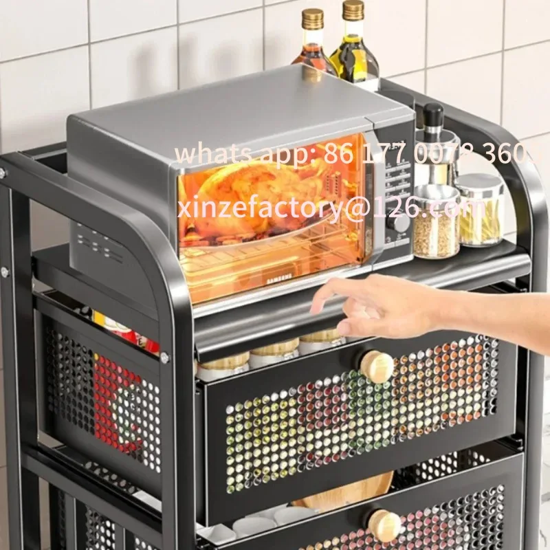 

Customizable Kitchen Shelf With Drawer Multifunctional Storage Rack Fruits Vegetables Storage Cart Organizer With Wheels Bar