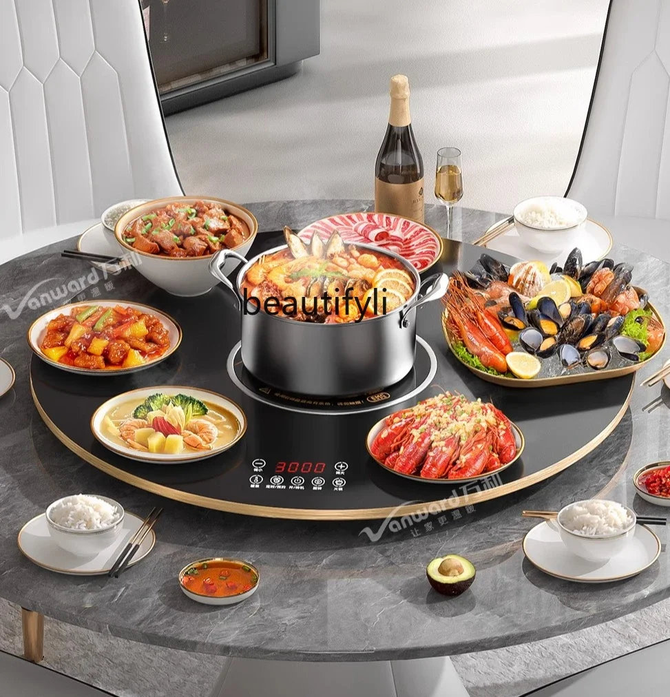 

new Hot pot household round dining table rotating plate multi-functional thermal insulation artifact heating cutting board