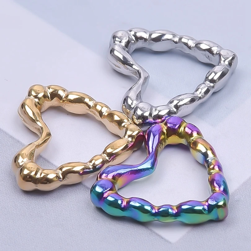 10pcs/Lot Irregular Heart Shape Fashion Stainless Steel Pendant Gold/Colour 100% No Fading Brief Charms Making Necklace Jewelry