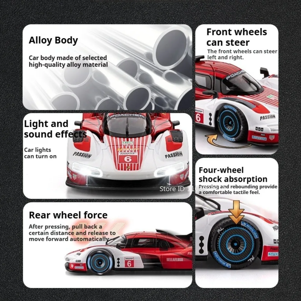 1:24 Scale 963 GT Sports Car Toy Models Alloy Diecast Shock Absorption Pull Back Front Wheel Steering Collection Model Supercars