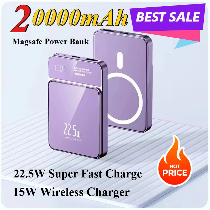 20000mAh 22.5W Ultra-thin Magnetic Wireless Small Portable Power Bank Is Suitable for IPhone, Huawei and Xiaomi