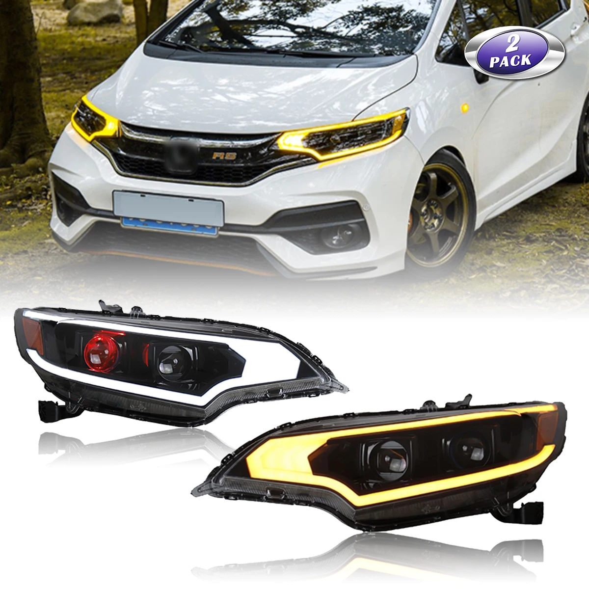 

Car Lights LED Head LampsFor Honda GK5 JAZZ FIT 2014-2020 Demon Eye Headlights Assembly Xenon lamp Dual Light Lens