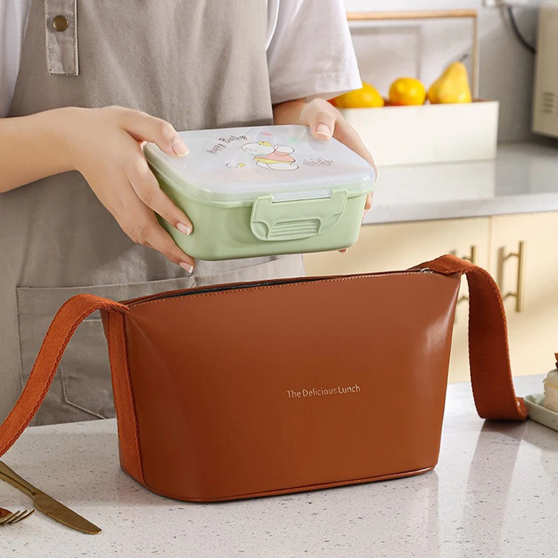 PU Portable Insulated Bento Food Lunch Box Thermal Bag Outdoor Picnic Storage Ice Bags Office Tote Lunch Bags For Women