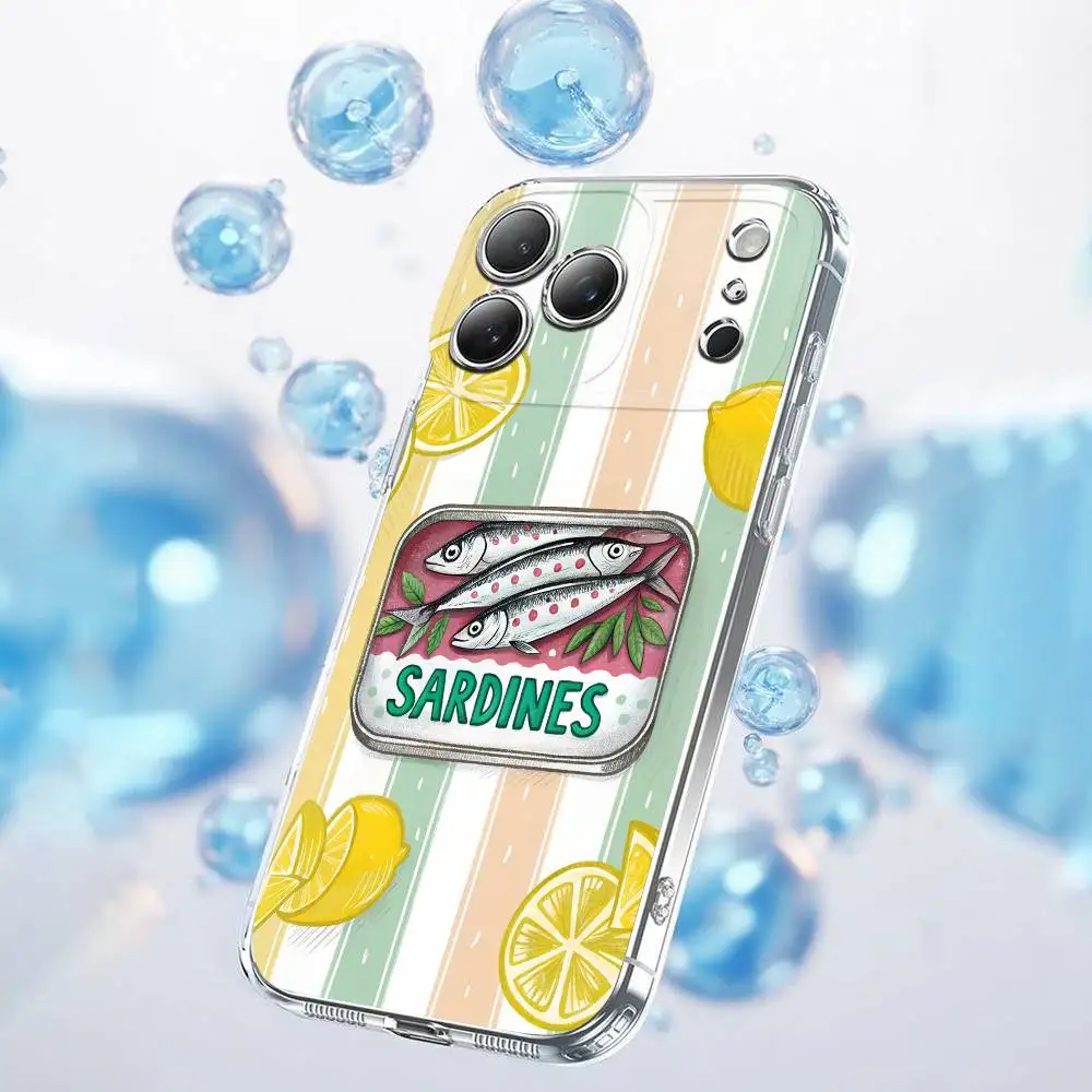 حافظة هاتف السردين المضحكة لهاتف آيفون 17,16,15,14,13,12,11,Plus,Pro,Max,Plus,E,Air,غطاء شفاف صغير