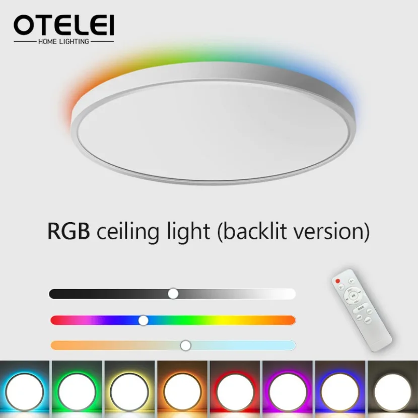 Imagem -01 - Luminária de Teto Led Ultra Fina Moderna e Simples Regulável Retroiluminação Rgb Sala de Estar Sala de Estudo Quarto Iluminação Doméstica luminaria de teto led ultra fina moderna e simples regulavel retroiluminacao rgb sala de estar sala de estudo quarto iluminacao domestica 01