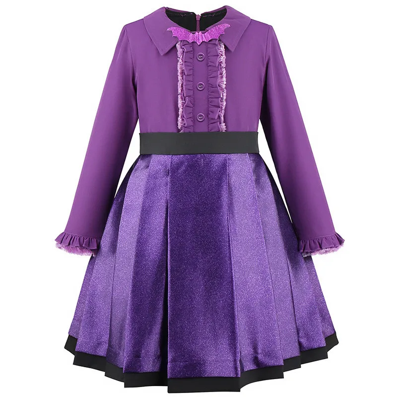 أطفال بنات في سن المراهقة مصاص دماء الأرجواني فستان بأكمام طويلة سترة معطف مجموعة الزي زي الهالوين التأثيري #4