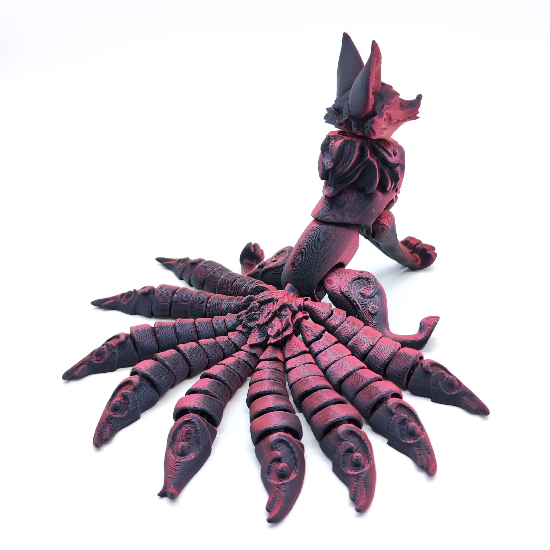 21 CENTIMETRI 3D Stampato Volpe Ornamento Nove Code Volpe Figurine Con Coda Articolate E Arti Figura Animale Flessibile Creativo Agitarsi Giocattolo