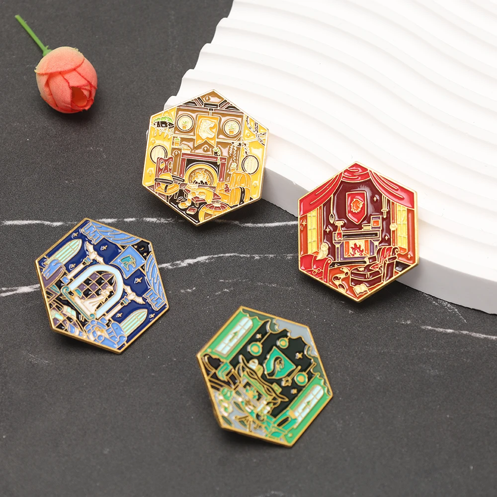 4Pcs/set Movie Magic Academy Enamel Brooch Set Backpack Lapel Coat Decoration Badge Cosplay Jewelry Accessories Props Party Gift image 4