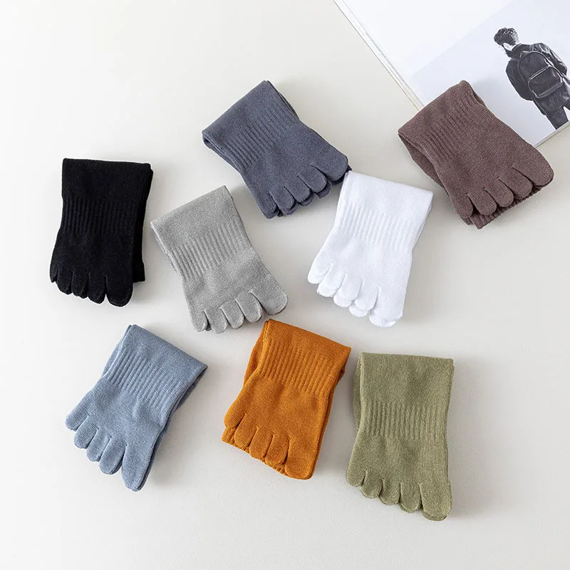 1 Pairs Five Finger Men\'s Socks Organic Pure Cotton Solid Color Harajuku Sport Split Toe Socks Dad Father Outdoor Sports Socks