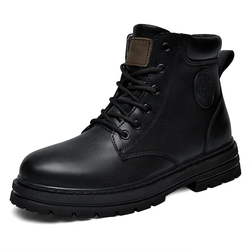 Big Size 49 50 Winter Black Leather Boots Men Women Couples Fashion British Style Ankle Boot Medium Width Plush/Non-Plush Option