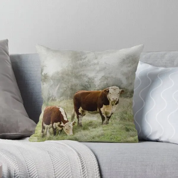 

Hereford Bull And Cow Watercolour Photog Printing Throw Pillow Cover Fashion Throw Wedding Comfort Pillows not include One Side