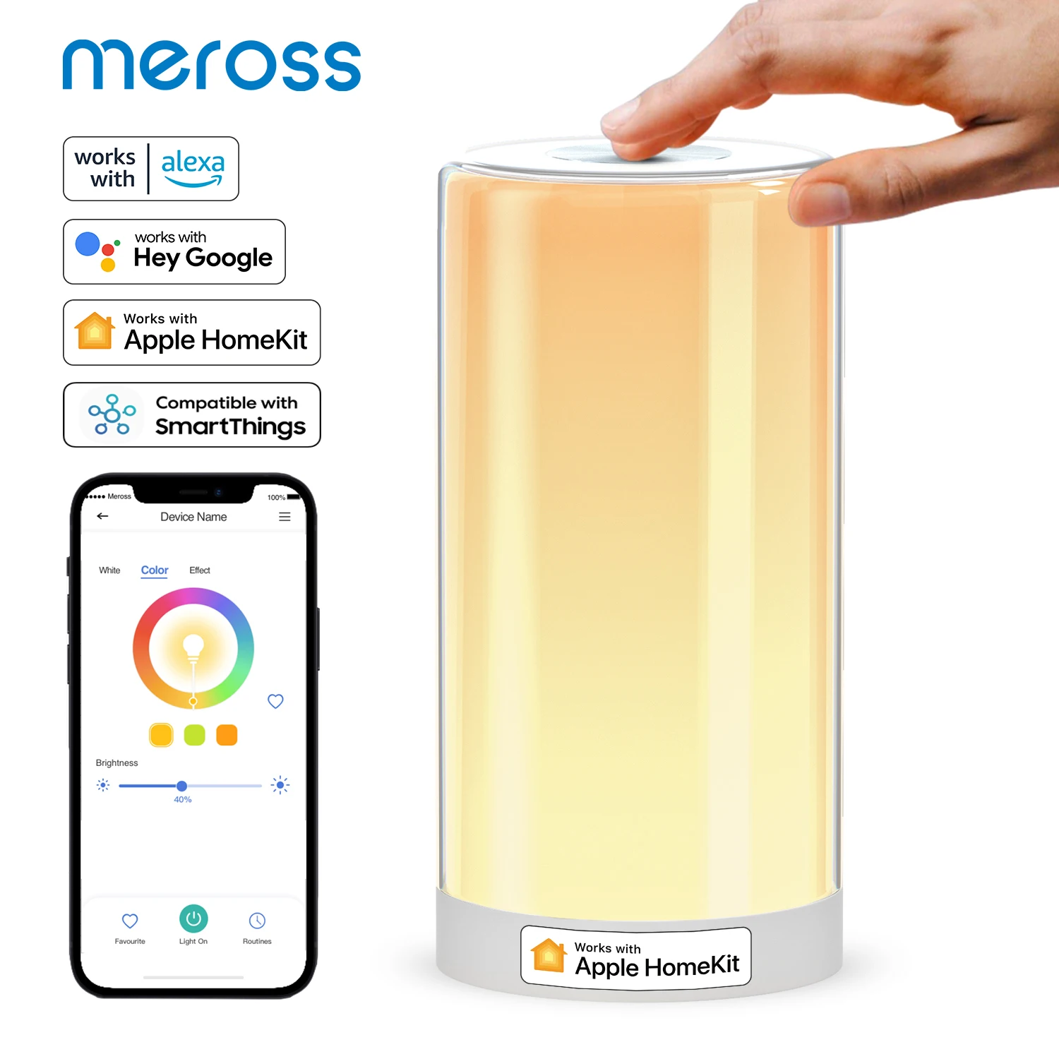 Meross Homekit Slimme Tafellamp Rgbww Led Wi-Fi Nachtlamp 6W Aanraaksensor Dimbaar Bedlampje Ondersteuning Alexa Google Assistent