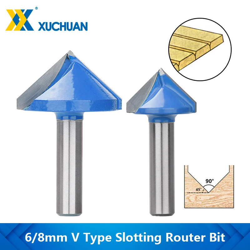 6/8mm V Type Slotting Router Bit 3D Tungsten Carbide Router Bit for Woodworking Slotting Bit with 60° 90° 120° 150° Degree Angle