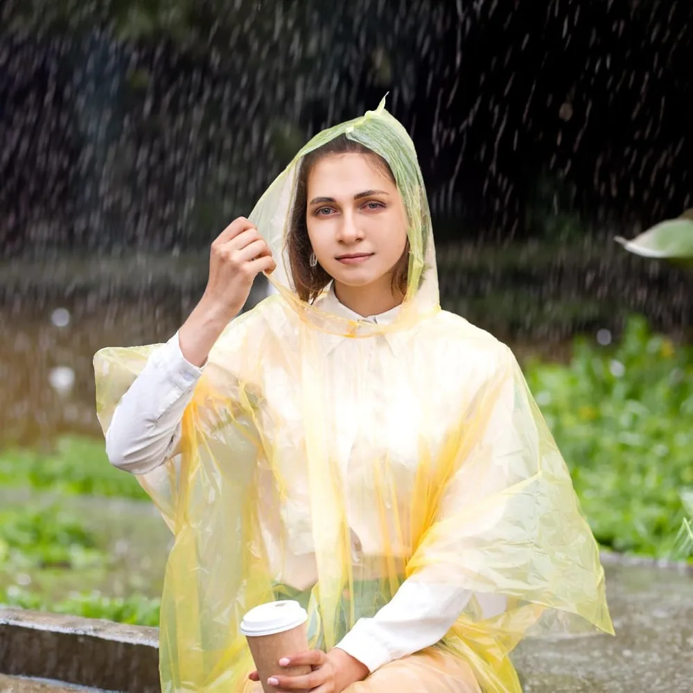 20 Pack Disposable Rain Ponchos for Adults, Clear Plastic Emergency Raincoats with Hood, Individually Wrapped Bulk Rain Ponchos