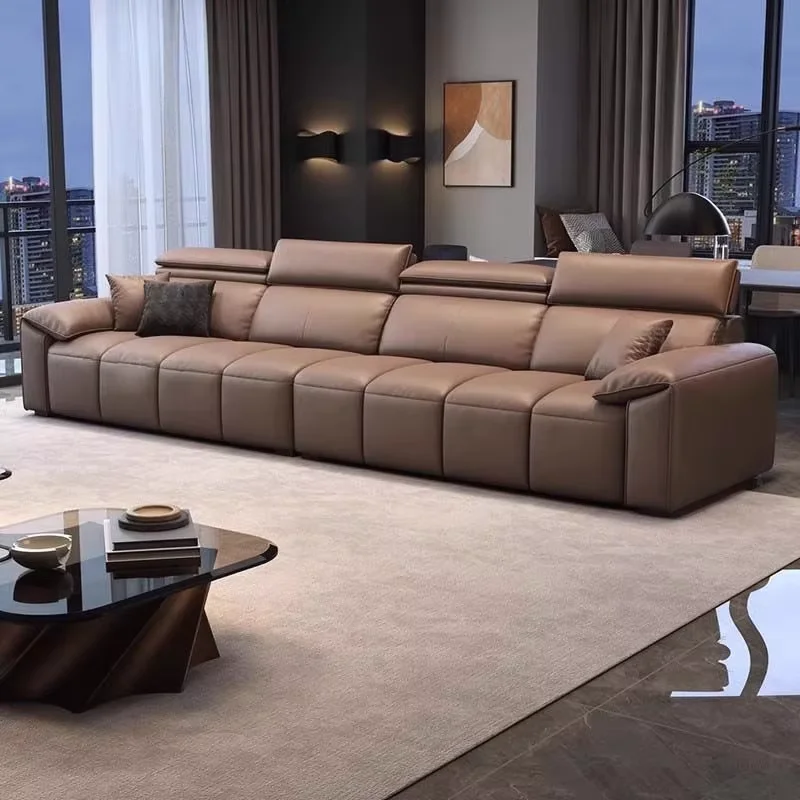 

！@Modern Simple Three Seat Sectional Modular Sofa Straight-line Design Eco-friendly Genuine Leather Cover High-density Living Ro