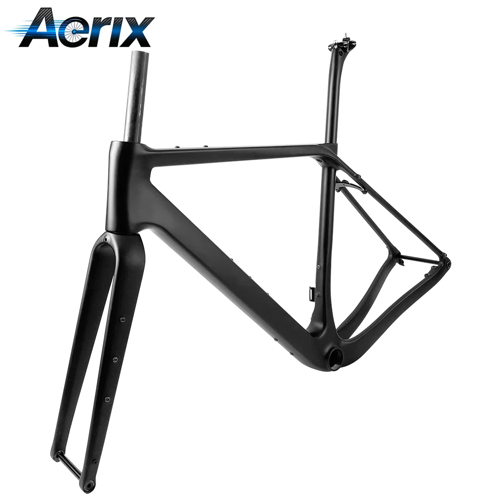 T1100 Carbon Gravel Bike Frame V6-DISC T47 Thread 700×50C Clearance 1-1/2 Headset Integrated Handlebar Carbon Gravel Frameset