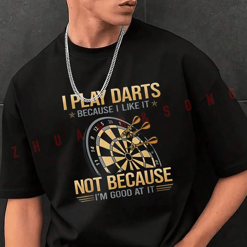 

Мужская модная футболка с принтом "I Play Darts Because I Like It", с коротким рукавом, изысканный дизайн, базовая футболка.
