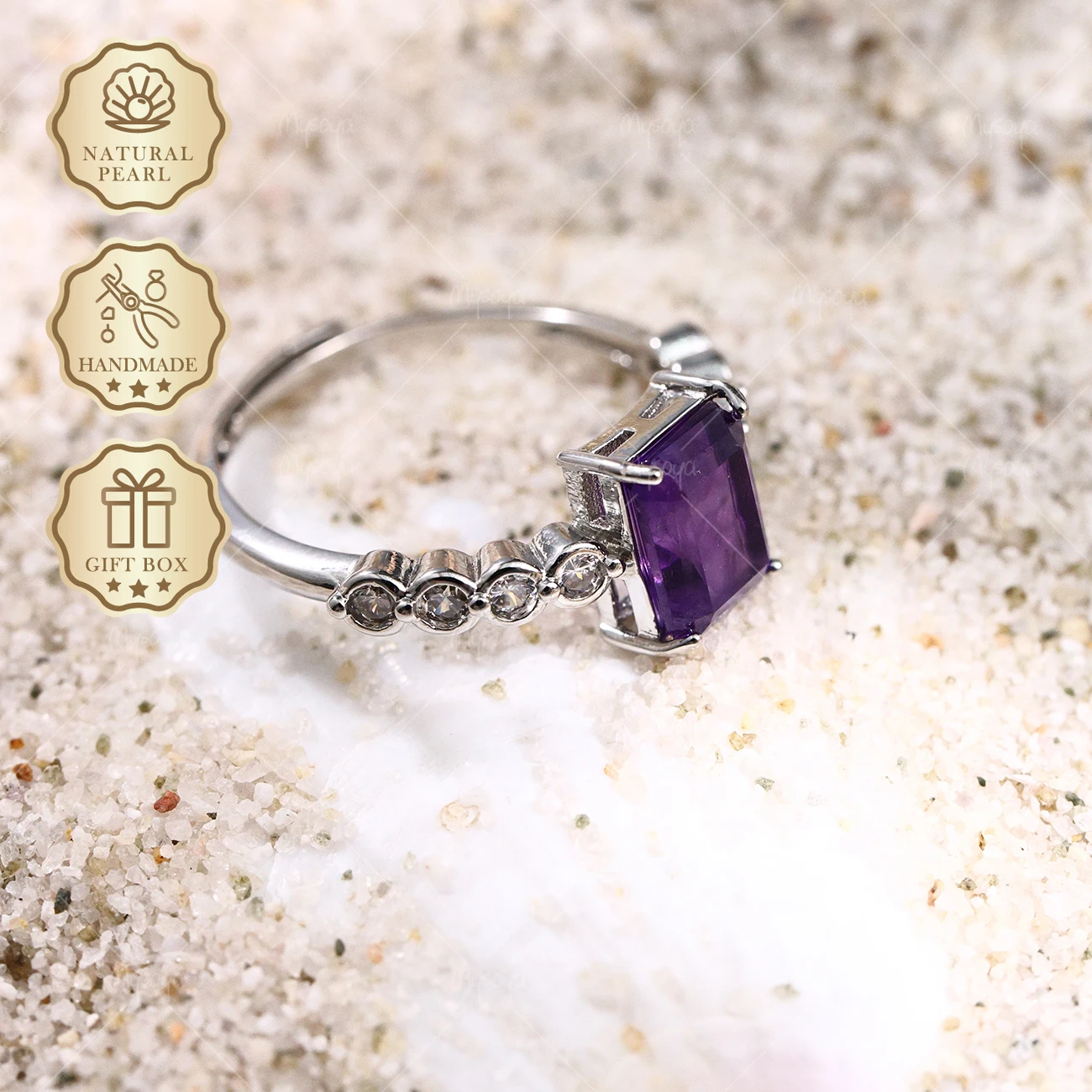 

Серебряное кольцо Mysoya с минималистичным дизайном, натуральный аметист 6x8 мм, 1,71 карата, подарочная коробка, подарок на День святого Валентина или день рождения для нее