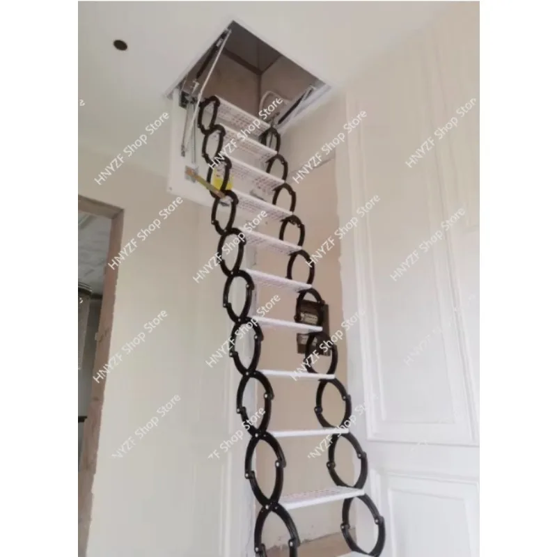 Electric Attic Stairs With Handrails Remote Control Ceiling Folding Telescopic Ladder Built‑in Hatch For Attic Access