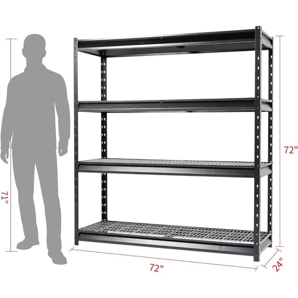 

The Atlas 72" W Heavy Duty Garage Shelving Load 8000 Lbs, 4 Tier Metal Storage Shelves, Adjustable Industrial Steel Rack