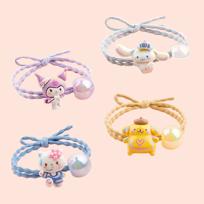 

New Latest styles Sanrio HelloKitty Elastic Hair Ties Women Cute Melody Kuromi Hairpins Kids Cinnamoroll Hairbands Girls Outside