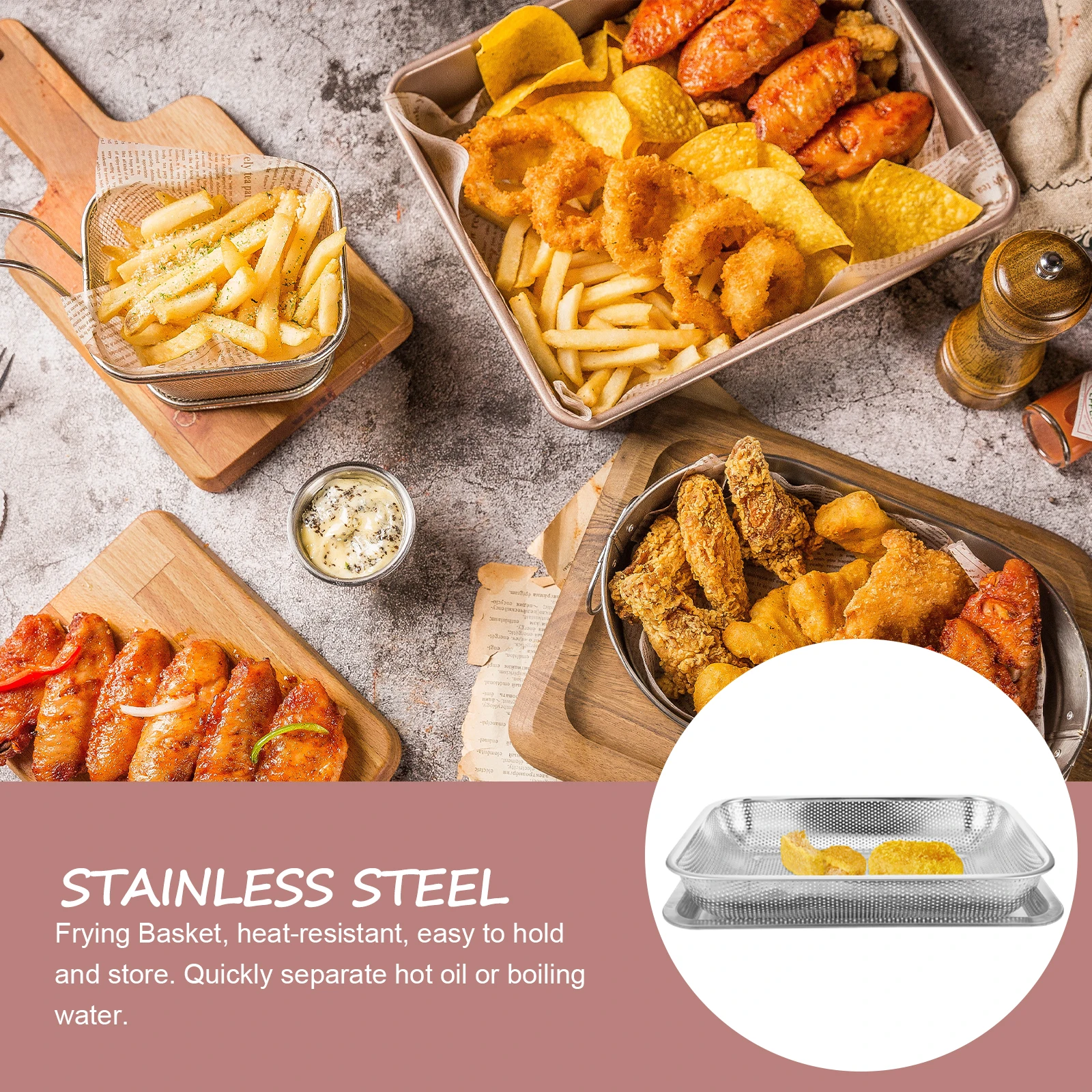 

Stainless Steel Oil Drainage Basket Rectangular Large Size Leak Proof Fry Container Tray Kitchen Heat Resistant Food Frying Mesh