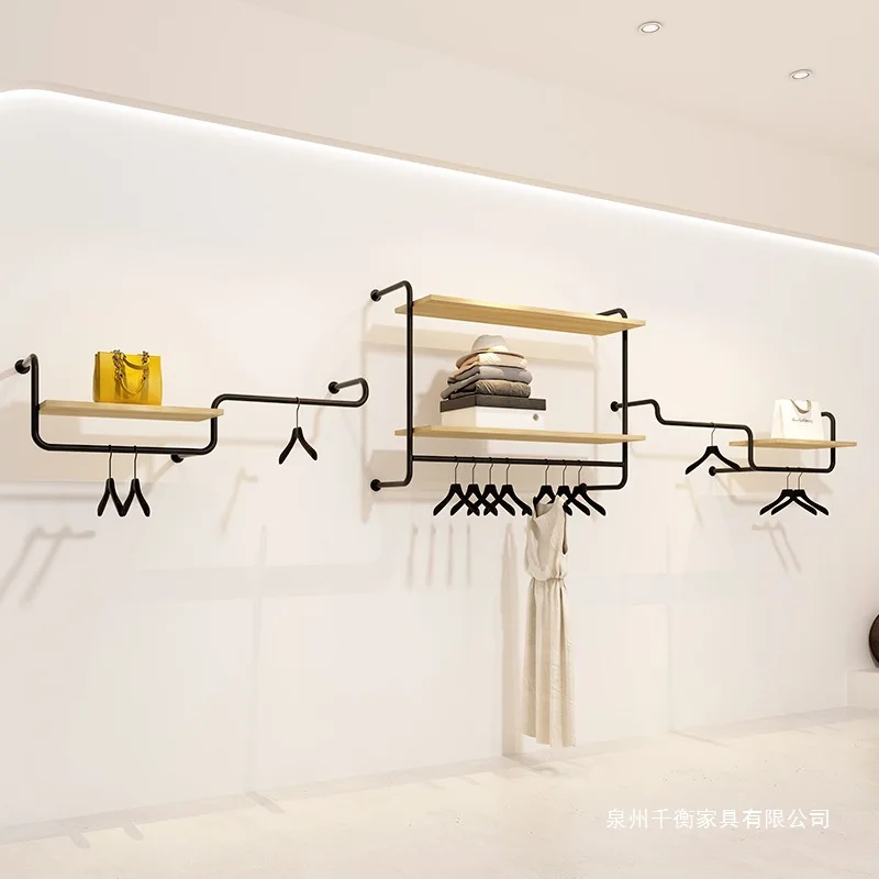 Clothing store wall shelf display rack Bedroom cloakroom hanger Women's clothing store Children's clothing store wall display ra