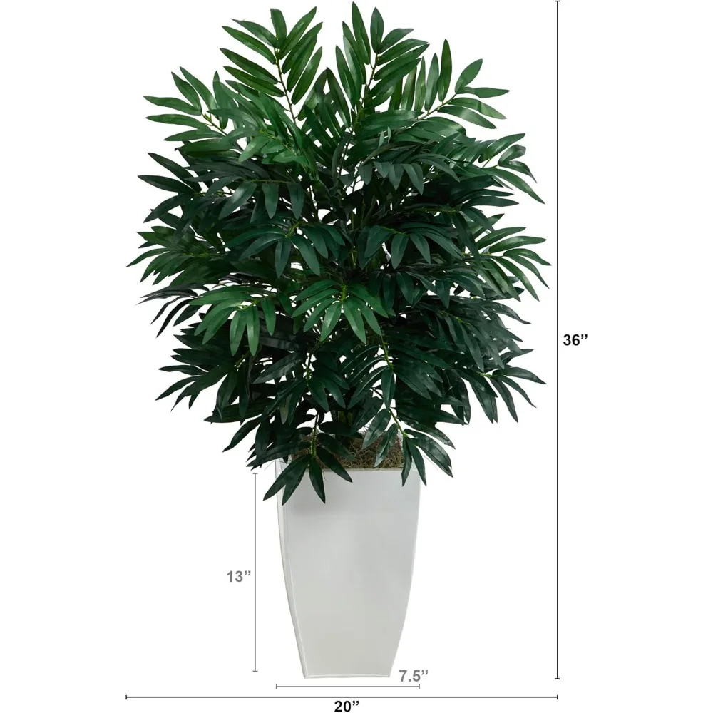 نبات نخيل الخيزران الاصطناعي بطول 3 أقدام في زارع معدني أبيض - ديكور داخلي واقعي للمكتب المنزلي #2