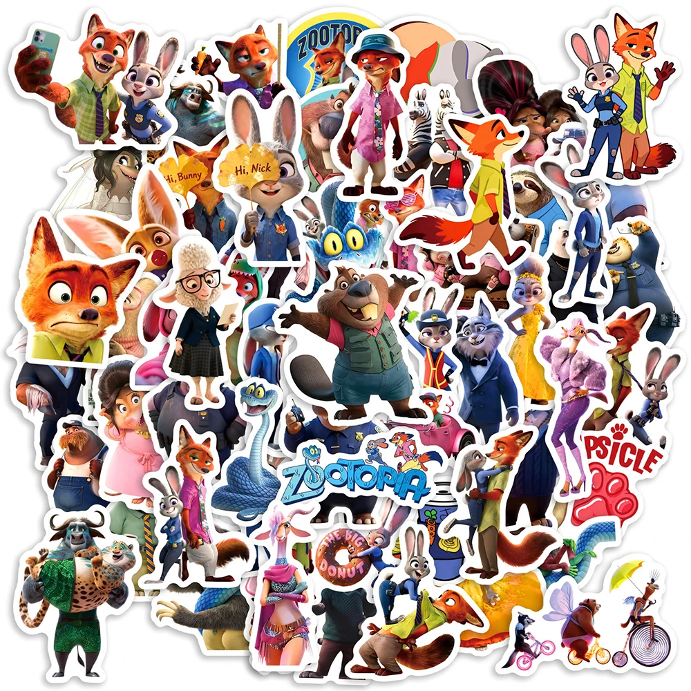 

10/30/50pcs Classic Anime Zootopia 2 Graffiti Stickers Cute Disney Cartoon Decals for Skateboard Phone Notebook DIY Sticker Pack